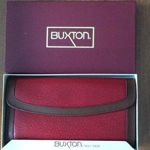 ♦️ NIB BUXTON red leather wallet USA vintage new in box